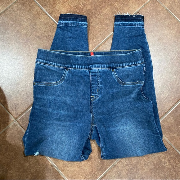 Petite Spanx Distressed Ankle Skinny Jeans Medium Wash